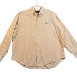 Ralph Lauren Button Down Shirt Men's XXL Brown Tan Plaid Houndstooth Classic Fit